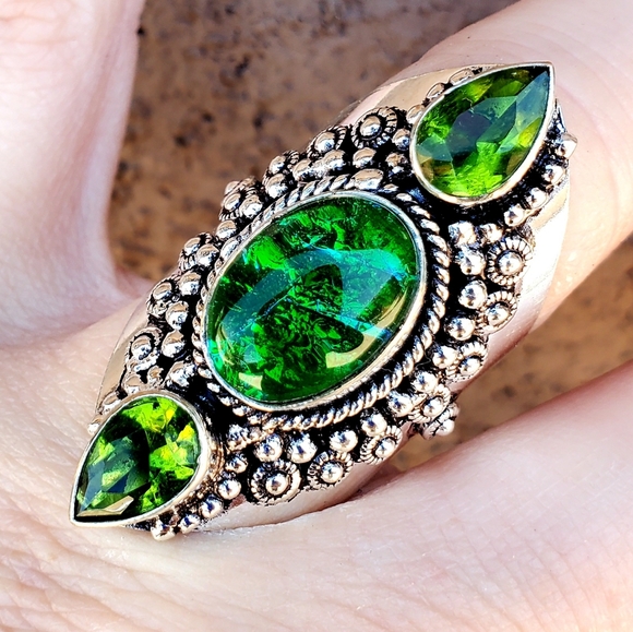 New Triplet Opal & Peridot 925 Silver Statement Ring. - Picture 5 of 15